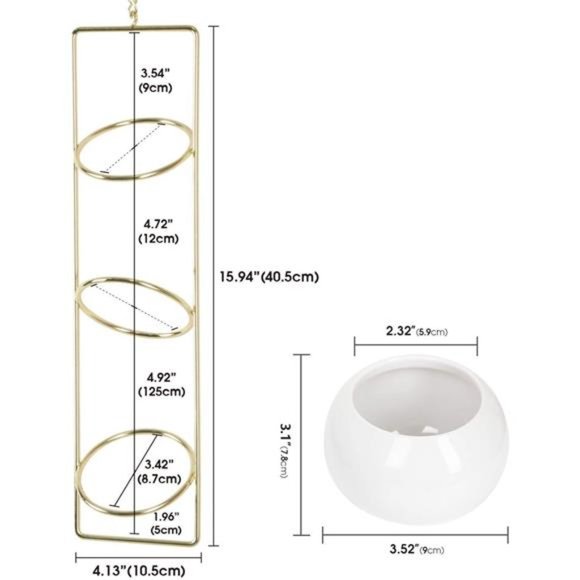 Hanging Planter for Indoor Plants, Boho Vertical Ceiling Plant Gold Metal Hanger - Picture 7 of 7